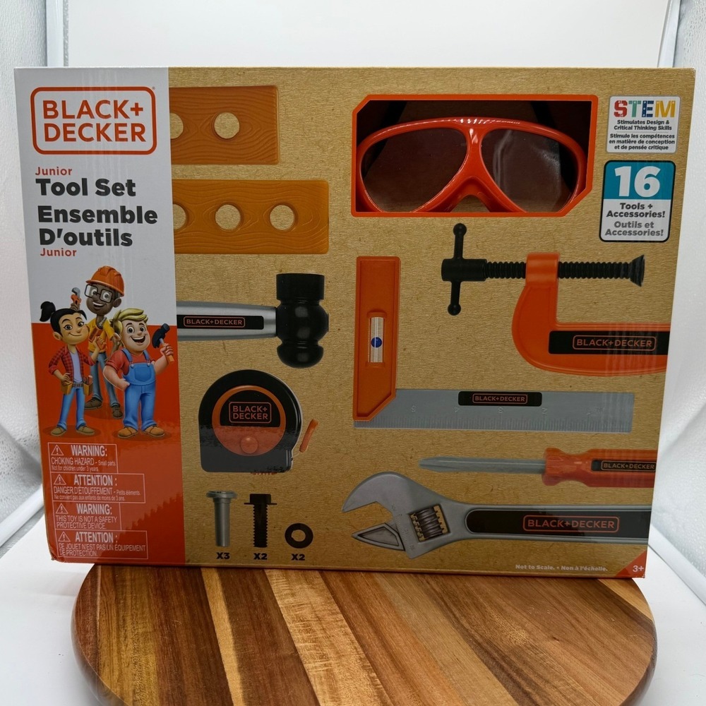 Black + Decker Junior Tool Set 16 Piece STEM Toy Construction Kit Jakks 42620